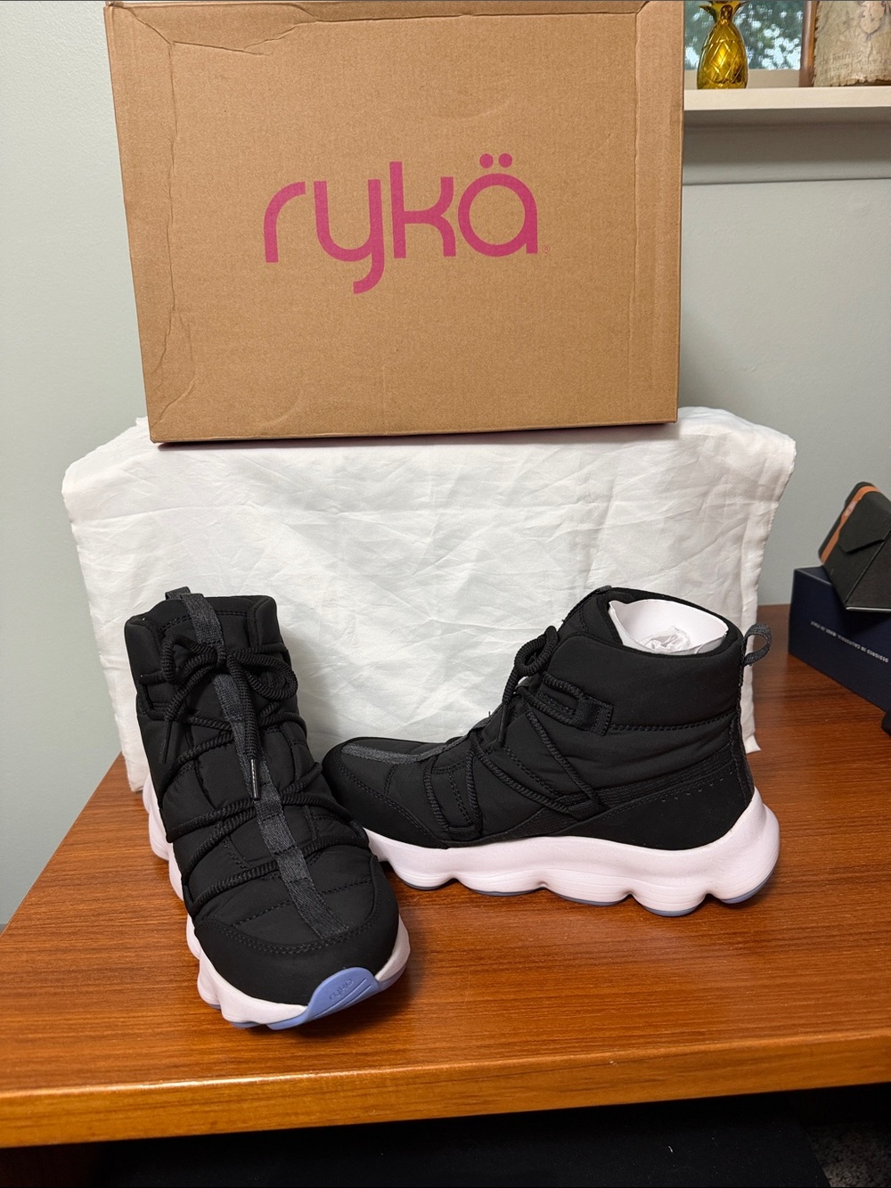 Ryka Black Ankle Boots with White Sole